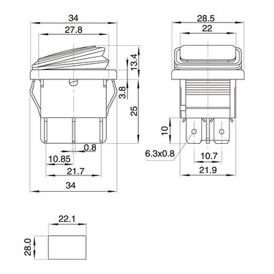 防水防尘 一体船型开关KCD4 电源开关25*31mm按钮带灯红/绿4脚2档